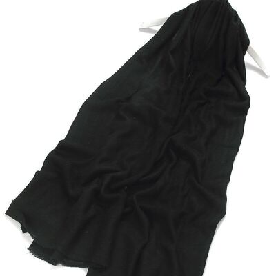Plain Colour Pure Cashmere Scarf - Black