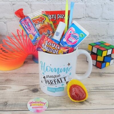 Almost perfect man mug filled with retro sweets