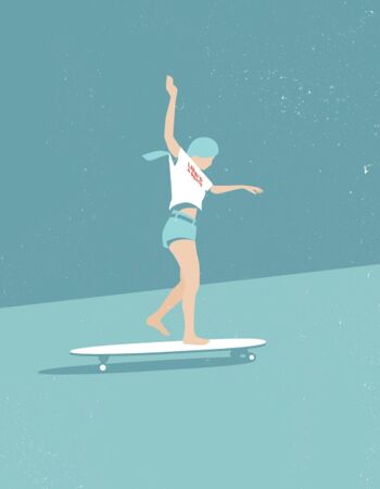 Skateboard girl - A3 - Bleu 4