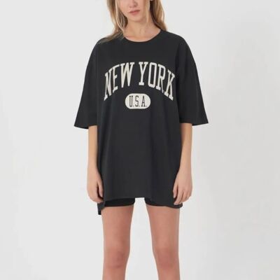 T-shirt da donna oversize | Nuova York | stampa | grigio