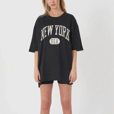 T-shirt da donna oversize | Nuova York | stampa | grigio