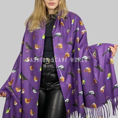 British Wildlife Birds Print Tassel Scarf