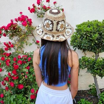 Joli chapeau en papier pour femme avec motif floral pour l'été, il peut être plié et mis dans la valise et le sac. 9