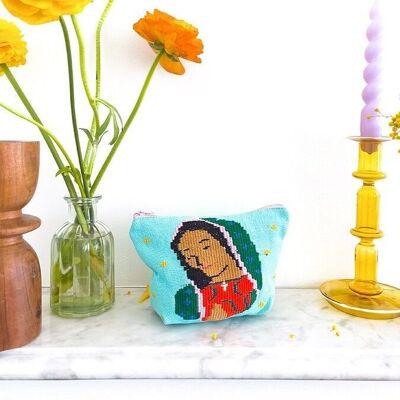Virgin of Guadalupe Woven Pouch - Turquoise