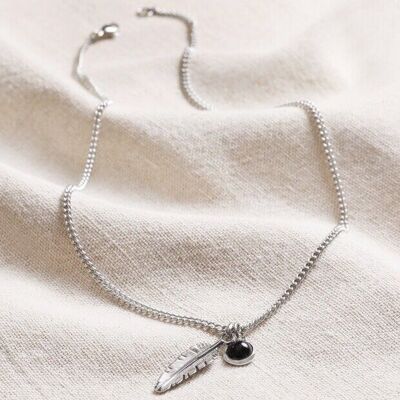 Collana da uomo con pendente in piuma e pietre semipreziose