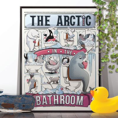 Arctic Animals in the Bathroom, funny toilet poster, wall art home decor print