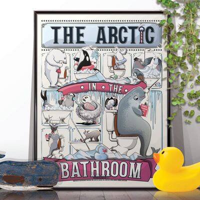 Animali artici in bagno, divertente poster da toilette, stampa di decorazioni per la casa da parete