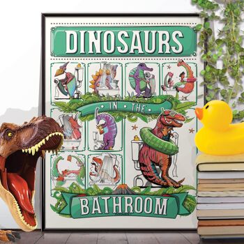 Dinosaures utilisant la salle de bain Funny Poster 1