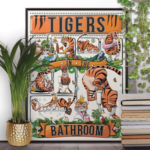 Tigers in the Bathroom, funny toilet poster, wall art home decor print