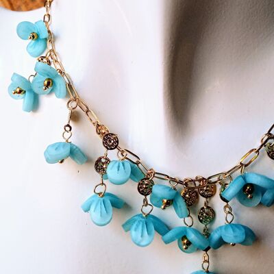 Adjustable necklace in 316L stainless steel and hypoallergenic with turquoise flowers