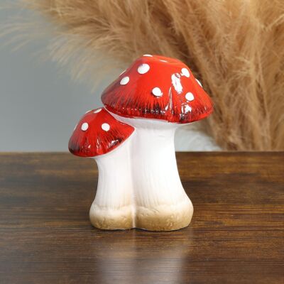 Gruppo di 2 funghi in ceramica, 11 x 8 x 13,5 cm, rosso, 782596