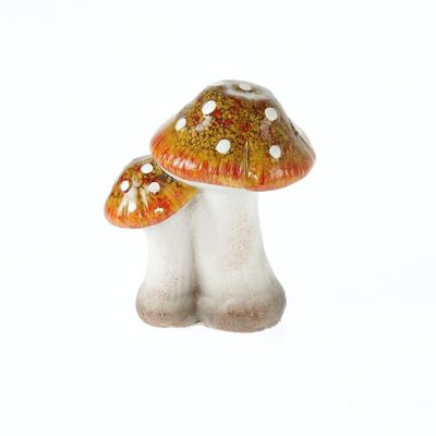 Gruppo di 2 funghi in ceramica, 11 x 8 x 13,5 cm, arancione, 782602