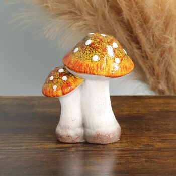 Groupe de 2 champignons en céramique, 11 x 8 x 13,5 cm, orange, 782602 2