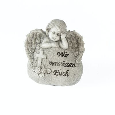 Poly grave ornament angel on stone, 11 x 7 x 11 cm, stone grey, 782794