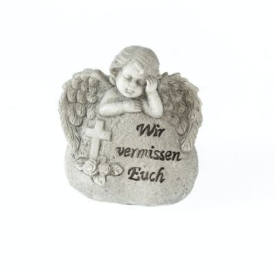 Poly-Grabschmuck Engel auf Stein, 11 x 7 x 11 cm, steingrau, 782794