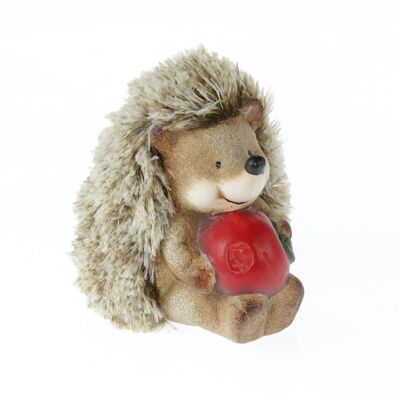 Ceramic hedgehog with apple, 9 x 12 x 12.7 cm, brown, 783050