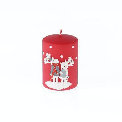 Pillar candle with pair of reindeer, 7 x 7 x 10 cm, red/white, 794155
