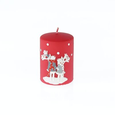 Candela a colonna con coppia di renne, 7 x 7 x 10 cm, rosso/bianco, 794155