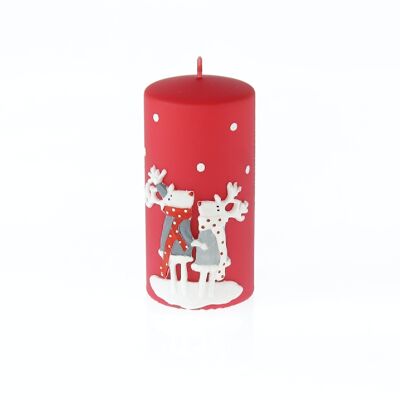Pillar candle with pair of reindeer, 7 x 7 x 14 cm, red/white, 794162
