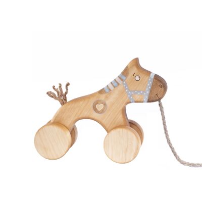 Wooden Pull Toy Blue Horse