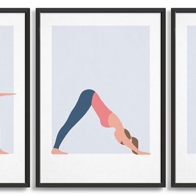 Trio di stampe Yoga - A4 - Blu