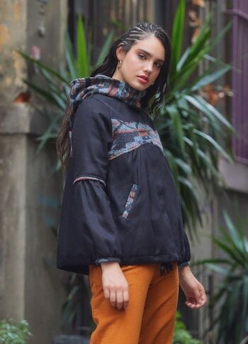 Manteau Femme Orange Boho Hippie avec Capuche et Motif Ethnique 3