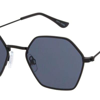 Sunglasses - BEE-Retro Sunglasses in Hexagon shape with Black frame and Grey lens