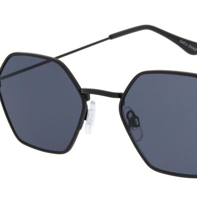 Sunglasses - BEE-Retro Sunglasses in Hexagon shape with Black frame and Grey lens