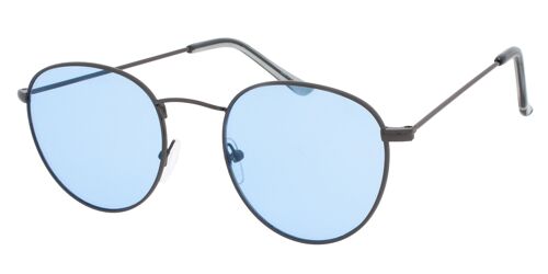 Sunglasses - VEGAS-Retro Round Sunglasses in Gunmetal frame with Light Blue lenses