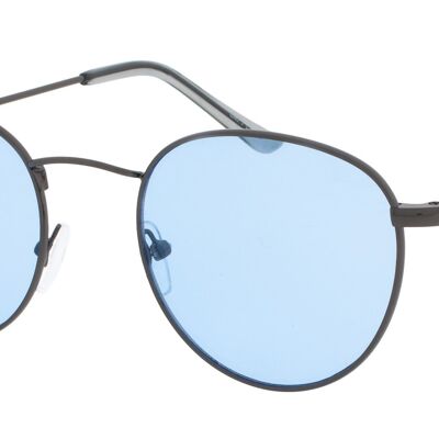 Gafas de sol - VEGAS-Gafas de sol redondas retro con montura Gunmetal y lentes Azul claro