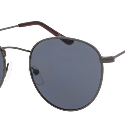 VEGAS-Retro Round Sunglasses in Gunmetal frame with Grey lenses