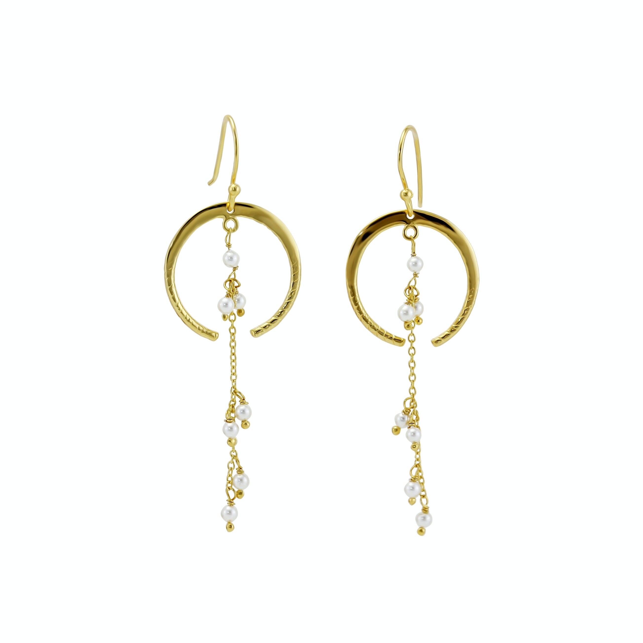 Moonlight Freshwater Pearls Drop Gold Earrings