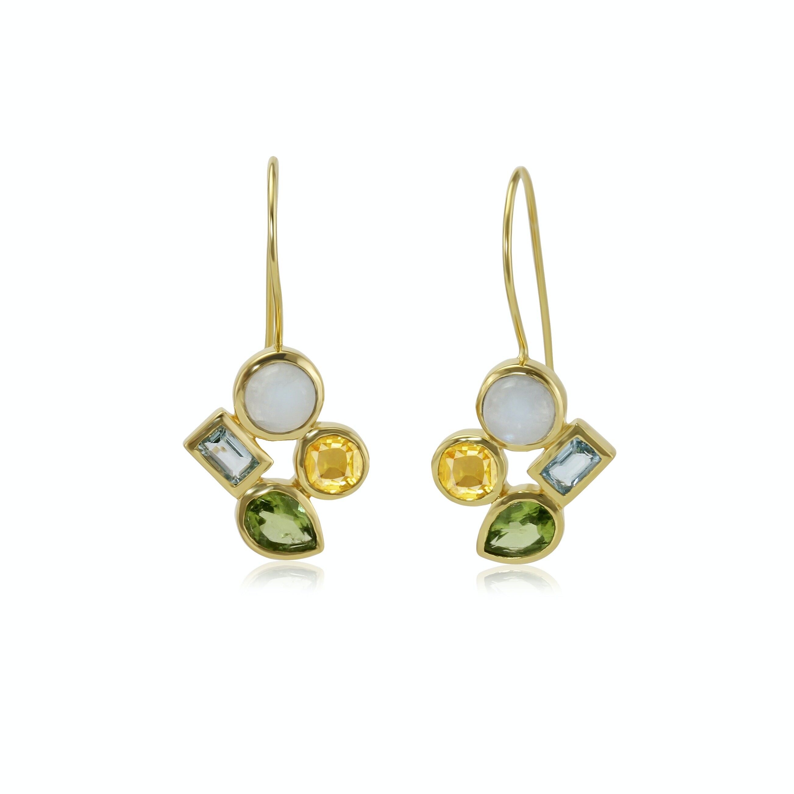 Orecchini in oro con citrino, peridoto, topazio azzurro e pietra di luna