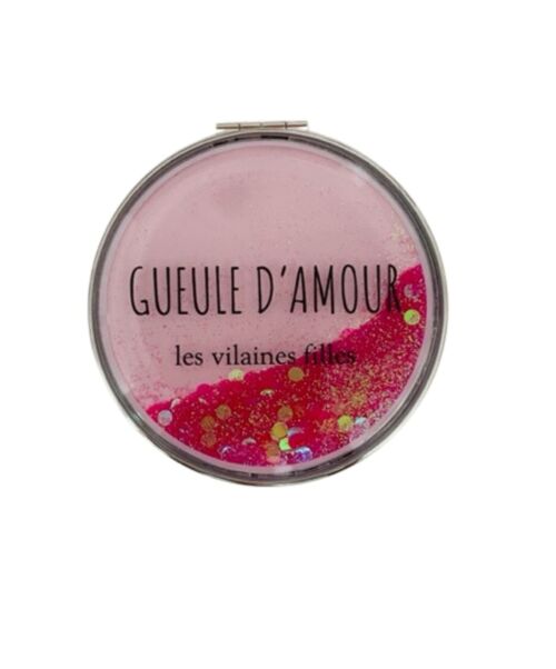 Miroir de poche à paillettes "Gueule d'amour"
