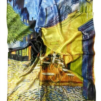Foulard en soie à imprimé terrasse de nuit Van Gogh - Jaune