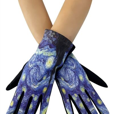 Van Gogh Starry Night Suede Touchscreen Gloves - Black