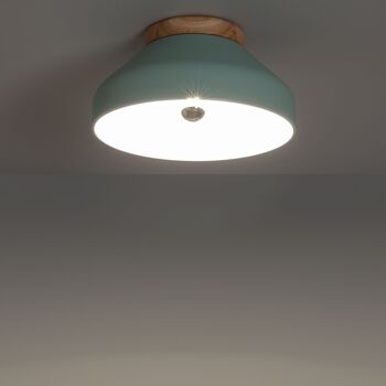 Ledkia Plafonnier Circulaire Aluminium et Bois Ø300 mm Hakon Vert Menthe 6