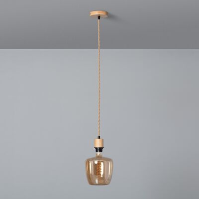 Ledkia Support with Lampholder for Pendant Lamp with Natural and Natural Black Braided Textile Cable
