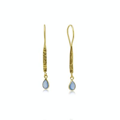 Blue Chalcedony Dream Drop Gold Earrings