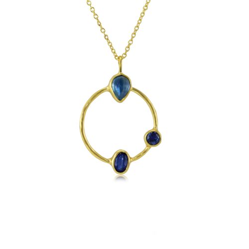 Kyanite Trinity Gold Hoop Pendant