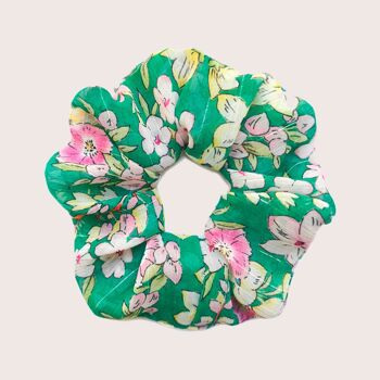 Chouchou PHILIPPINE / polyester vert à fleurs roses 3