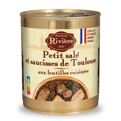 Maiale salato e salsicce di Tolosa con lenticchie cotte