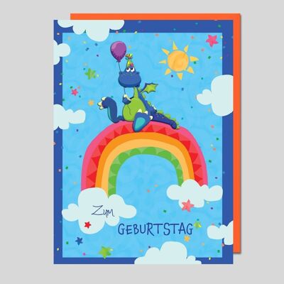 Biglietto di compleanno per bambini drago e arcobaleno