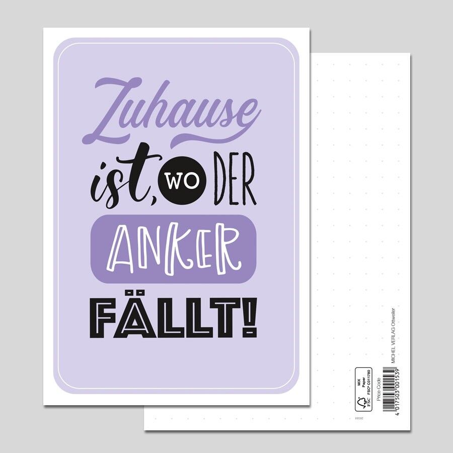 Postkarten mit Spruch "Zuhause ist, wo der Anker fällt"