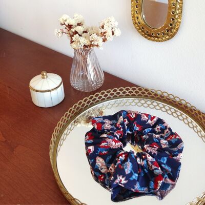 ESMÉE scrunchie / organic cotton printed terracotta blue flowers