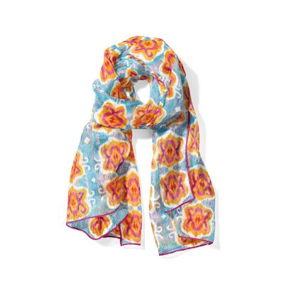 Foulard en soie naturelle bleu clair et orange Musim