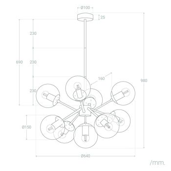 Ledkia Suspension Métal et Verre Wassily 9 Spots Noir 2