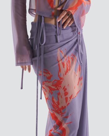 Jupe longue portefeuille en maille imprimée Modern Co-Ord avec détail de cravate en violet 4