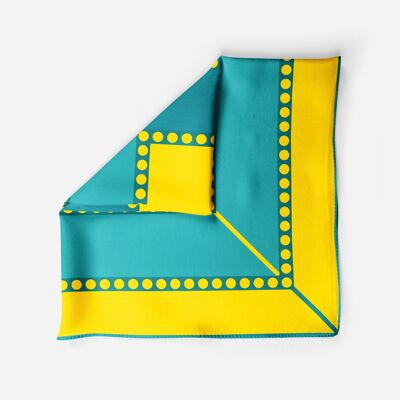 Square yellow and turquoise silk scarf Adel v3
