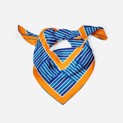 Blue and orange silk square scarf Ander v2